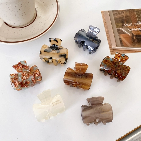 Elegant Acetate Bow Hair Claw Clip French Style Marble Tortoise Shell Pattern Mini Hair Catch Clip For Women Hair Accessory