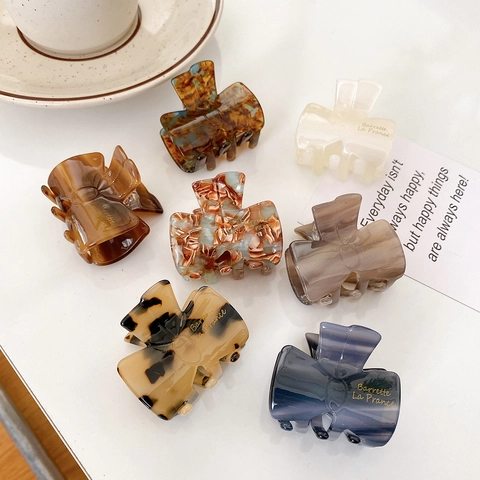 Elegant Acetate Bow Hair Claw Clip French Style Marble Tortoise Shell Pattern Mini Hair Catch Clip For Women Hair Accessory
