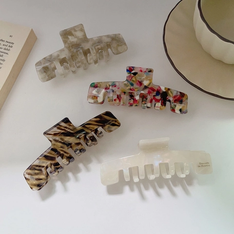 French Style Large Acetate Hair Claw Clip For Women Vintage Marble Pattern Geometric Shark Hair Clip Fashion Hair Accessories