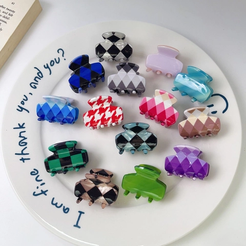 Mini Acetaat Schaakbord Haarklemmen Voor Vrouwen Kleine Geometrische Ruit Haarspelden Vintage Dagelijkse Haaraccessoires
