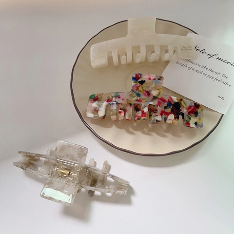 French Style Large Acetate Hair Claw Clip For Women Vintage Marble Pattern Geometric Shark Hair Clip Fashion Hair Accessories