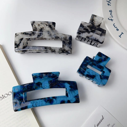 Vintage Marble Ink Pattern Acetate Hair Claw Clip Square Hollow Shark Clip Elegant Hair Accessory For Women