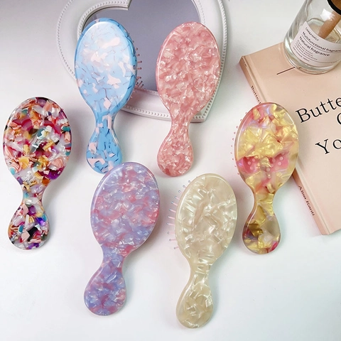 Mini Spazzola Per Capelli Con Cuscinetto In Acetato Portatile Motivo Floreale In Marmo Pettine Per Ragazze Bambini Donne Viaggio Cura Dei Capelli
