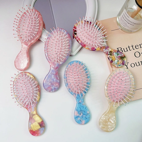 Mini Spazzola Per Capelli Con Cuscinetto In Acetato Portatile Motivo Floreale In Marmo Pettine Per Ragazze Bambini Donne Viaggio Cura Dei Capelli
