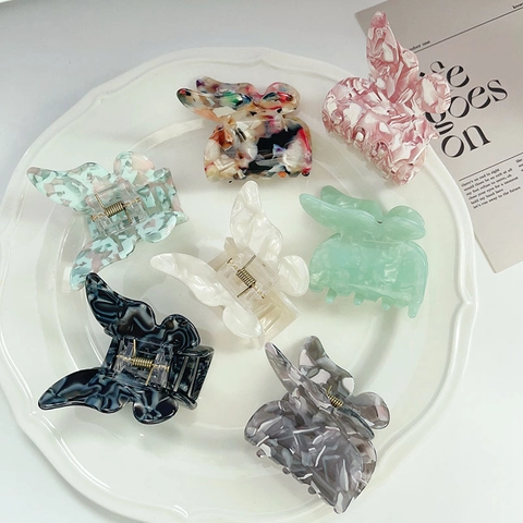 Butterfly Hair Claw Clip Cellulose Acetate Marble Pattern Minimalist Fairy Style Small Shark Clip Hair Accessories For Women