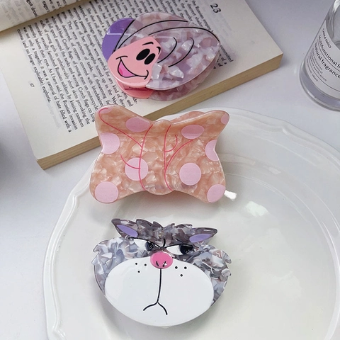 Acetate Cartoon Hair Claw Clips Cute Bowknot Character Design Handmade Hair Accessories For Women Girls Daily Hair Styling
