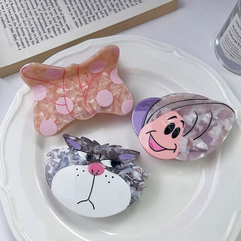 Acetate Cartoon Hair Claw Clips Cute Bowknot Character Design Handmade Hair Accessories For Women Girls Daily Hair Styling
