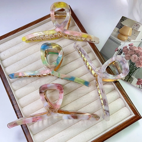 Grote Celluloseacetaat Haarklemmen Voor Dames Dik Haar Antislip Marmer Schildpad Bloem Haarclips Mode Haaraccessoires