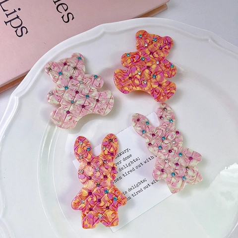 Fermagli per Capelli in Acetato con Strass di Fascia Alta Forcine a Forma di Orsetto e Coniglio Fermagli Laterali in Stile Coreano per Ragazze Donna Gioielli