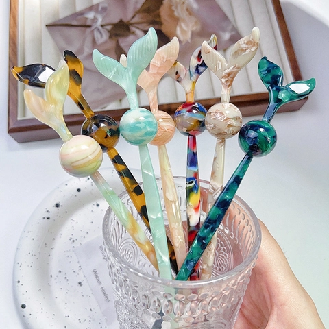 Vintage Acetaat Visstaart Haarspeld Elegante Zeemeermin Staart Haarnadel Eenvoudige Haarstyling Accessoire Voor Dames Retro Knot Maker Hoofddeksel