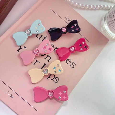 Fermaglio per Capelli a Fiocco Y2K Con Strass a Cuore Resina Stella Clip Laterale per Donna Ragazza Accessori Capelli