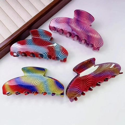 Grote PVC Haarklem Voor Dames Hoge Textuur Mat Kleurrijk Marmer Golf Haai Clip Dik Haar Styling Tool Accessoires