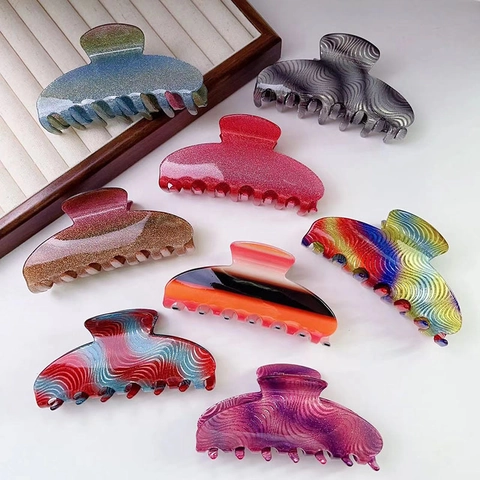 Grote PVC Haarklem Voor Dames Hoge Textuur Mat Kleurrijk Marmer Golf Haai Clip Dik Haar Styling Tool Accessoires