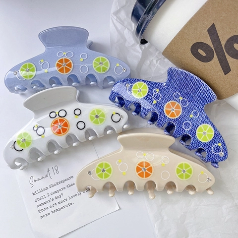 Dolce Molletta per Capelli in Acetato con Stampa Limone e Strass Elegante Grande Fermaglio a Squalo Accessori per Capelli Moda Donna