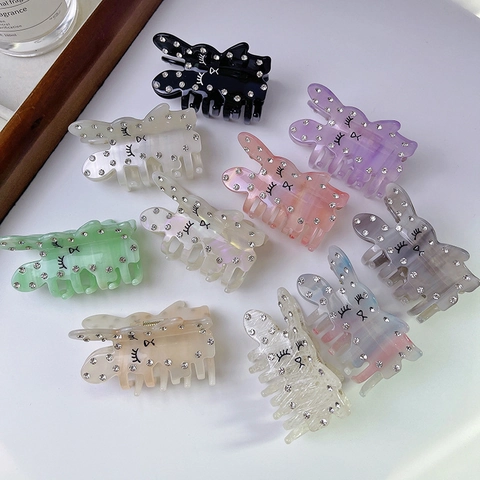 Cute Cartoon Rabbit Acetate Hair Claw Clip With Rhinestone French Style Animal Shape Shark Clip For Women Hair Styling Accessories