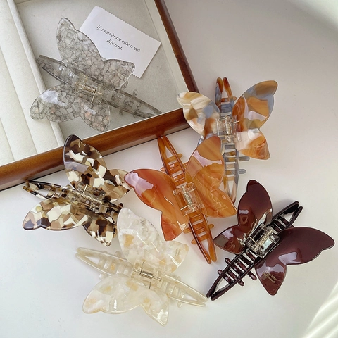 Französisch Elegante Acetat Schmetterling Haarklammer Große Marmormuster Haarschmuck Für Damen Dickes Haar Styling Tool