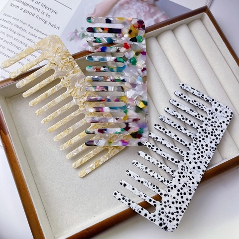 Pettine per Capelli in Acetato a Denti Larghi Fantasia Marmo Colorata Antistatico Strumento per lo Styling dei Capelli per Donna
