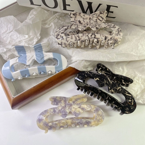 Elegant Acetate Bow Hair Claw Clip For Women Hollow Out Butterfly Hairpin Marbled Striped Shark Clip Hair Accessories For Daily