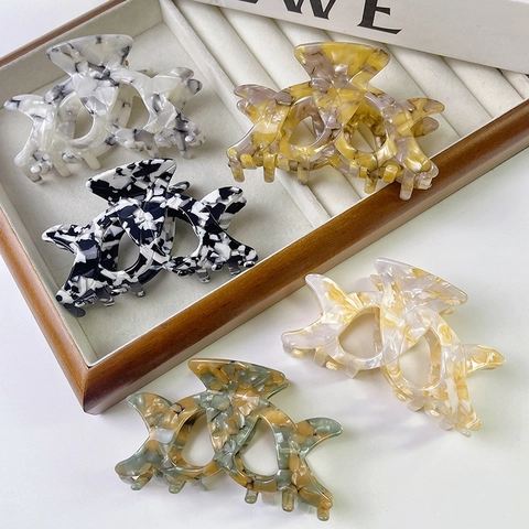 Elegante Pinza per Capelli in Acetato con Texture Marmorizzata Grande Fermaglio a Squalo Svuotato Accessori per Capelli Donna Styling Quotidiano