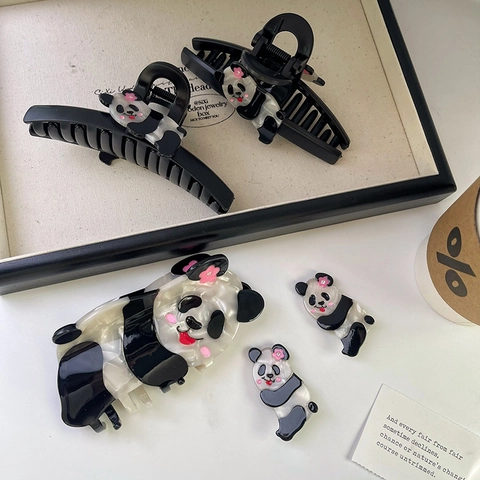 Simpatico Fermaglio per Capelli a Molla in Acetato a Forma di Panda Stile Cinese Fatto a Mano per Donna e Ragazza