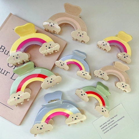 Cute Rainbow Cloud Acetate Hair Claw Clip For Women Girls Sweet Multicolor Lucky Shark Clip Fashion Handmade Hair Accessories