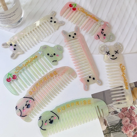 Simpatico Pettine per Capelli in Acetato di Animali dei Cartoni Animati per Donna Ragazza Strass Ciliegia Cane Orso Coniglio Antistatico Spazzola per Capelli Districante