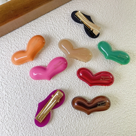 French Style Acetate Heart Hair Clip For Women Asymmetrical Side Clip Polished Minimalist Hairpins Headwear Accessory