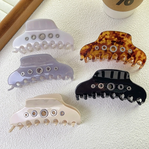 Retro Acetate Hair Claw Clips Elegant Tortoiseshell Alloy Metal Eyelet Shark Clips Fashion Hair Accessories For Women Hair Fix