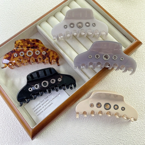 Retro Acetate Hair Claw Clips Elegant Tortoiseshell Alloy Metal Eyelet Shark Clips Fashion Hair Accessories For Women Hair Fix