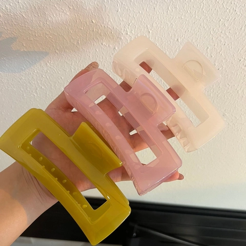Pinza para el Cabello Cuadrada Grande de PC Color Gelatina Hueca Geométrica Shark Clip Accesorios para el Cabello de Moda Mujer