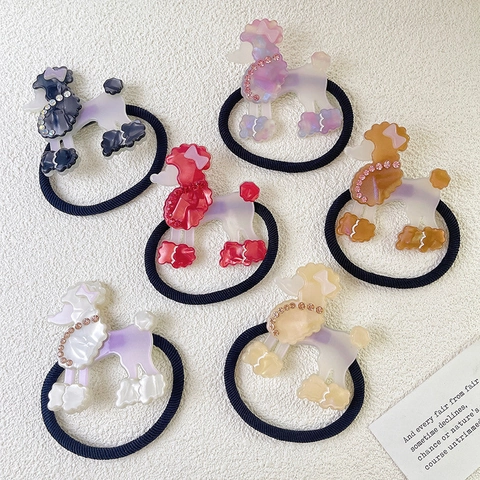 Cute Poodle Acetate Hair Tie For Women High Elastic Rhinestone Ponytail Holder Fashion Cartoon Animal Hair Rope Jewelry