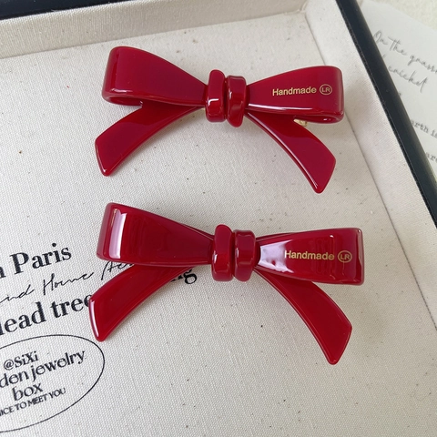 Barrette à Cheveux Nœud en Acétate de Haute Qualité Fait Main Élégante Rouge Pince à Bec de Canard Douce Bijoux de Cheveux Femme