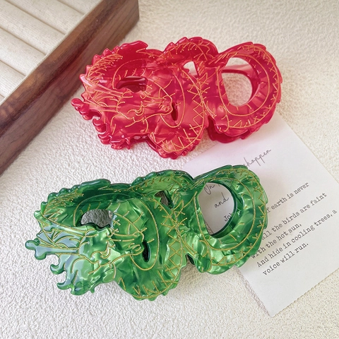 Elegante Molletta Per Capelli A Forma Di Drago In Acetato Di Alta Qualità Stile Retrò Con Dettagli Dorati Per Donna Regalo Di Capodanno
