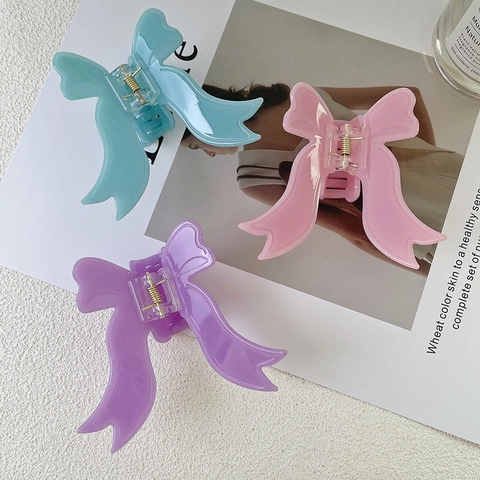 Elegant Acetate Butterfly Hair Claw Clip With Ribbon Bow Design French Style Shark Clip Hair Accessories For Women Girls