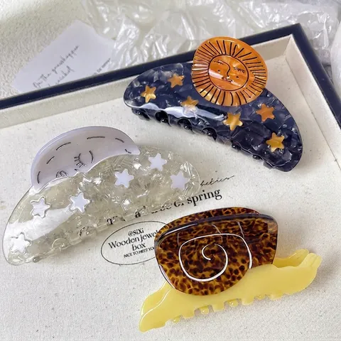 French Acetate Hair Claw Clips Unique Sun Moon Star Snail Shape Hair Clamps For Women Thick Hair Accessories Everyday Styling