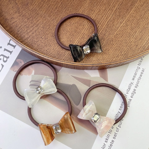 Französischer Acetat Schleife Strass Haargummi Elegant Marmormuster Hochelastisches Haarseil Pferdeschwanz Damen Schmuck