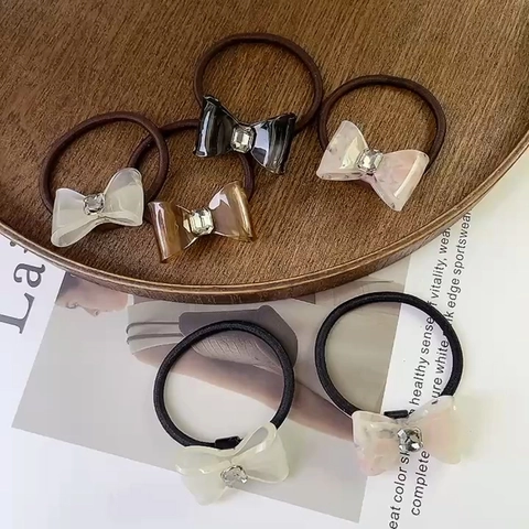 Französischer Acetat Schleife Strass Haargummi Elegant Marmormuster Hochelastisches Haarseil Pferdeschwanz Damen Schmuck