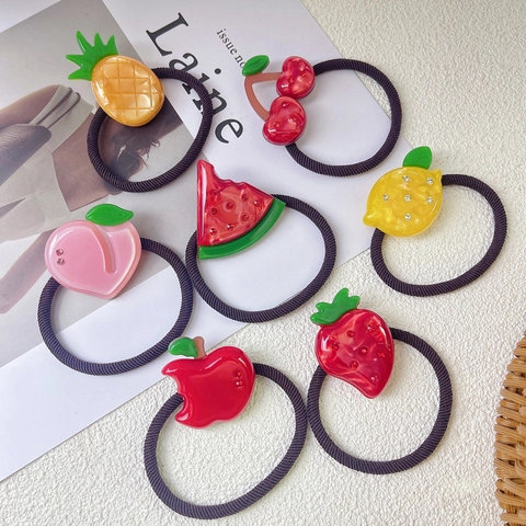 Elastico per Capelli in Acetato a Forma di Frutta per Donna Ragazza Alta Elasticità Strass Fragola Ananas Mela Ciliegia Accessori per Capelli