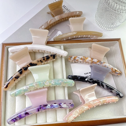 Koreaanse Mode Grote Acetaat Haarklem Voor Dames Minimalistisch Vintage Marmer Luipaard Patroon Haarstyling Haai Clip