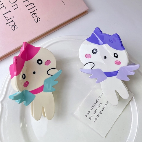 Schattige Cartoon Engel Acetaat Haarklem Zoet Dier Karakter Haai Clip Voor Dames Meisjes Mode Haaraccessoires