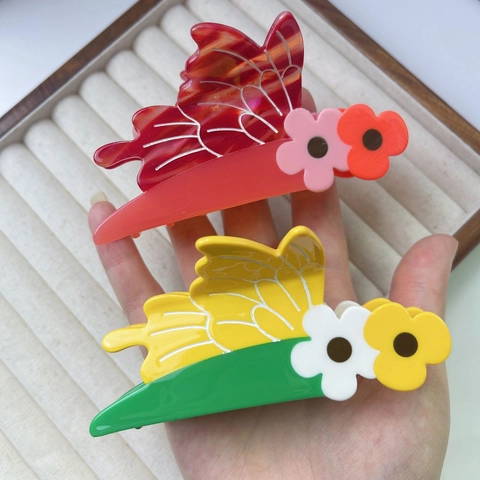 French Acetate Butterfly Floral Hair Claw Clip Elegant Non-Slip Large Hair Jaw Clip Fashion Accessories For Women Girls