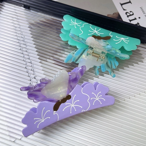 Schmetterling Haarkralle Acetat Haarklammer Elegantes Blumenmuster Haarkiefer Clip Große Mode Haarschmuck Für Damen