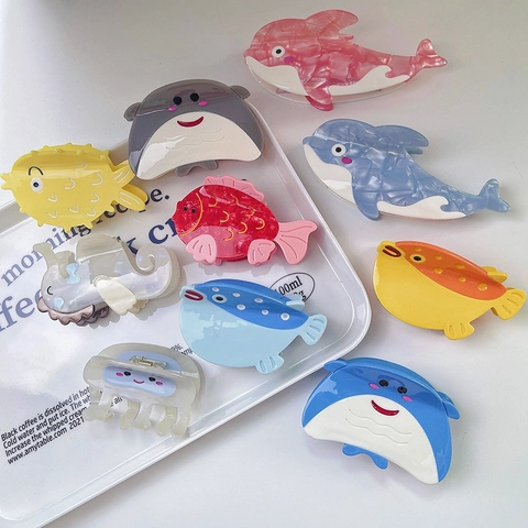 Mignonnes Pinces à Cheveux Créatives en Acétate Animaux Marins Requin Poisson-Lune Raie Méduse Hippocampe Grandes Barrettes Pour Femmes Accessoires