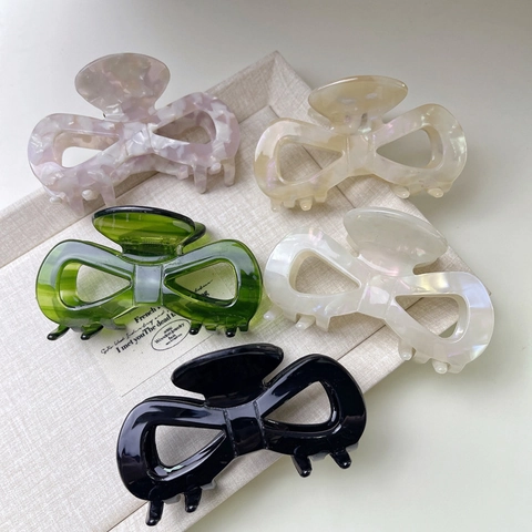 Französische Vintage Celluloseacetat Schleife Haarklammer Für Damen Elegante Hohle Marmormuster Hai Clip Haarstyling Tool
