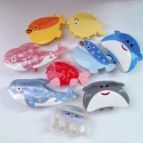 Mignonnes Pinces à Cheveux Créatives en Acétate Animaux Marins Requin Poisson-Lune Raie Méduse Hippocampe Grandes Barrettes Pour Femmes Accessoires