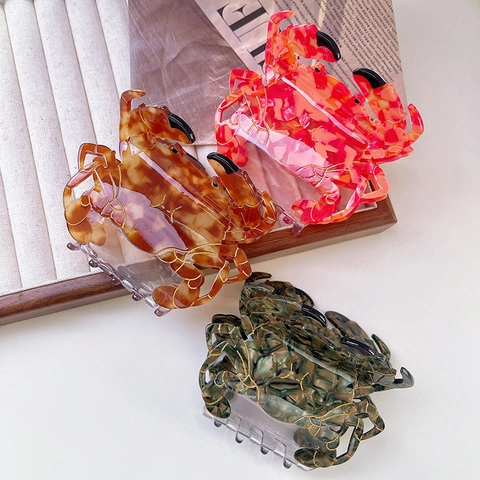 Creative Crab Shape Acetate Hair Claw Clip Cute Sea Animal Marble Pattern Shark Clip For Women Girls Fashion Hair Accessories