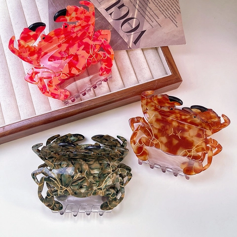 Creative Crab Shape Acetate Hair Claw Clip Cute Sea Animal Marble Pattern Shark Clip For Women Girls Fashion Hair Accessories