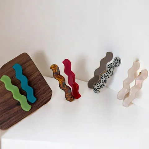 Juego de Pinzas para el Cabello Onduladas de Acetato Vintage para Mujer Minimalista Color Sirena Estampado de Leopardo Geométrico Clip Lateral de Pico de Pato Accesorios para el Cabello Elegantes