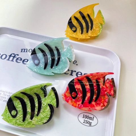 Ocean Fish Shape Acetate Hair Claw Clip Colorful Striped Marble Pattern Sweet Shark Clip Hair Accessory For Women