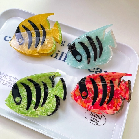 Ocean Fish Shape Acetate Hair Claw Clip Colorful Striped Marble Pattern Sweet Shark Clip Hair Accessory For Women